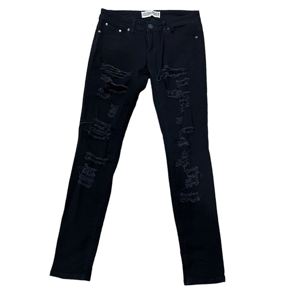 liquor n poker Denim - Liquor N Poker Distressed Black Skinny Jeans Size 10 Women’s